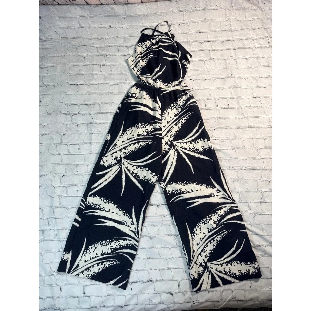 COS Jumpsuit Small Floral Palm Wide Leg Halter Boho Summer